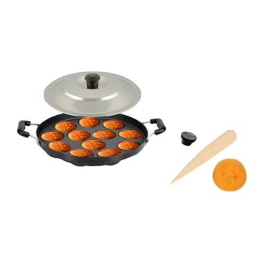 Imagem de Satre Online And Marketing Panela antiaderente Appam com tampa de aço, 12 pits Appam Maker com tampa, Appa Chetty Paniyaram Pan Patra Tawa antiaderente conjunto de 1