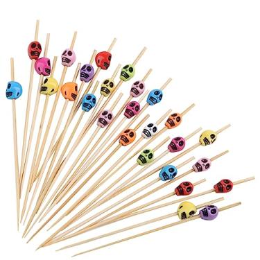 Imagem de LOMIMOS 150 peças de topo de bebida de esqueleto de Halloween, palito de coquetel colorido com palito de madeira para cupcake festa na piscina sorvete fruta (12 cm)