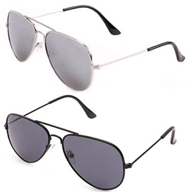 Imagem de Creamily Óculos de sol aviador infantil com proteção UV para meninas e meninos de 2 a 9 anos, J-prata/espelhado e preto/fumê, One Size