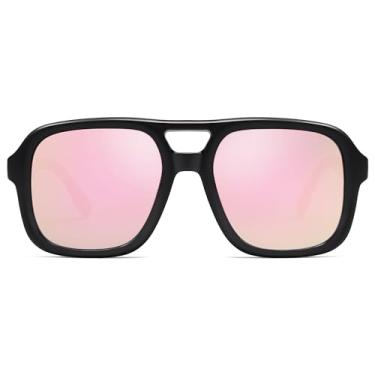 Imagem de SOJOS Óculos de sol aviador retrô para mulheres homens quadrados femininos óculos de sol quadrados SJ2355, Espelhado preto e rosa, 55-19-145