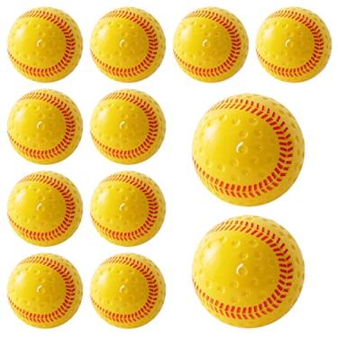 Imagem de Baisidiwei Pacote com 12 bolas de beisebol onduladas, máquina de arremesso de 22 cm para prática de rebatimento e campo (amarelo)
