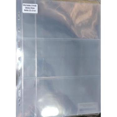 Imagem de 10 Folhas acetato 3 espaços pra cédulas com bolso lateral pra etiqueta