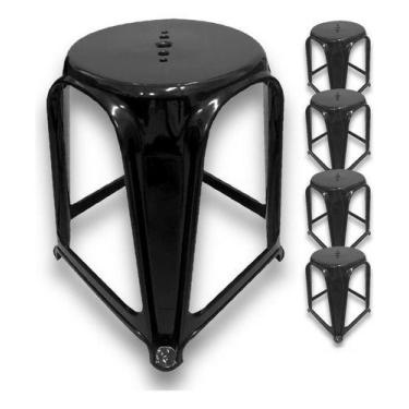 Imagem de banqueta redonda plastico Suporta ate 120 kg preto - unishop