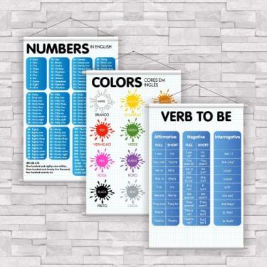 Imagem de kit com 3 UNIDADES de Banner Educativo Inglês Números, Cores e Verbo T