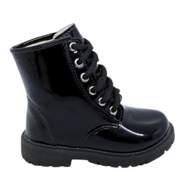 Imagem de Bota Coturno Verniz Infantil Feminino Cano Curto Tratorado - Nenê Baby