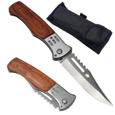 Imagem de Canivete Lenhador Aço Inoxidável Cabo Madeira e Lanterna Presente Pai 