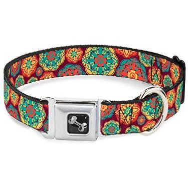 Imagem de Buckle-Down Coleira para cachorro fivela de cinto de segurança Boho mandala vinho amarelo turquesa laranja 45 a 76 cm de largura, multicolorido, grande (DC-W32880-WL)