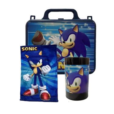 Imagem de Kit Brinquedo Sonic The Hedgehog Com 1 Lancheira De Maletinha + 1 Copo + 1 Mini Toalha