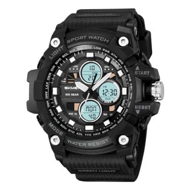 Imagem de Relógio masculino militar esportivo analógico de quartzo com visor duplo despertador digital com luz de fundo de LED, Verde