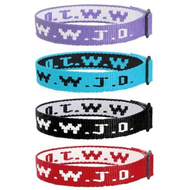 Imagem de SKYFUN WWJD Pulseiras correias What Would Jesus Do Pulseira para homens mulheres pulseiras de tecido cristão ajustáveis acessórios de joias religiosas a granel, 10.4, Dacron, Sem Pedra Preciosa
