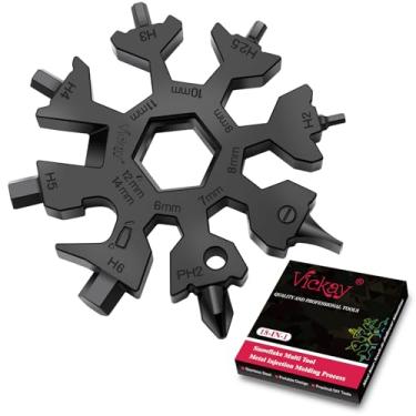 Imagem de Vickay Multiferramenta de floco de neve 18 em 1, kit de chave de fenda plana Phillips, chave inglesa/abridor de garrafa, equipamento de acampamento EDC, presentes para homens (preto)