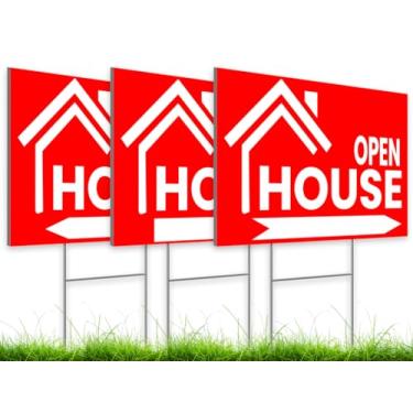 Imagem de Placa aberta de 3 x dupla face, 30,5 x 40,6 cm, para suprimentos de agentes imobiliários para venda com estacas de arame H, suprimentos de corretor de imóveis para casas enviadas para venda pelo