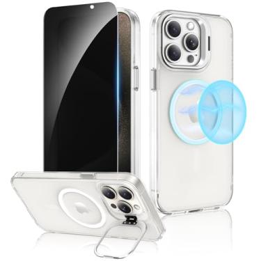 Imagem de Ruky Capa para iPhone 15 Pro Max com protetor de tela de privacidade, [com botões destacáveis] Compatível com MagSafe, capa magnética fosca translúcida com suporte para iPhone 15 Pro Max de 6,7