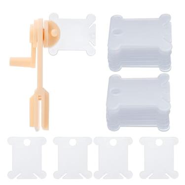 Imagem de HARFINGTON 100 peças de bobinas de fio dental bordado com enrolador de bobina, organizador de linha de ponto cruz de plástico, cartões de costura, armazenamento de ferramentas de triagem para