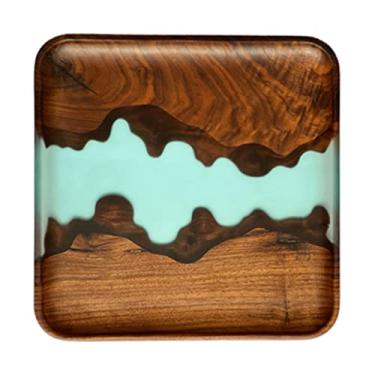 Imagem de Espaçoso Madeira de nogueira preta e resina costura redonda Tábua de charcutaria Frutas Bandejas de café Bandejas e travessas de festa vintage Prato de café da manhã Multifuncional