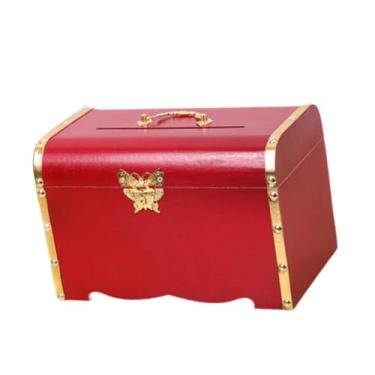 Imagem de IEUDNS Caixa de poupança com bloqueio de madeira cofrinho economizador de dinheiro coleção retro vintage de de madeira para festa presentes das, L