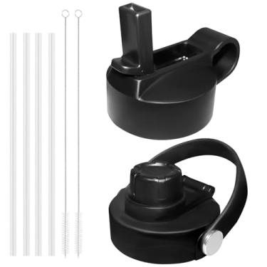 Imagem de HYDROYOTA Hydroflask tampa preta de substituição boca larga 12 32 1,134 g, tampas com canudo para acessórios de garrafa de água mais fria, tampa à prova de vazamento, tampas de bico de tampa