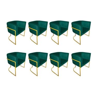 Imagem de Kit 8 Cadeiras De Jantar Premium Base De Ferro Dourada Veludo Verde