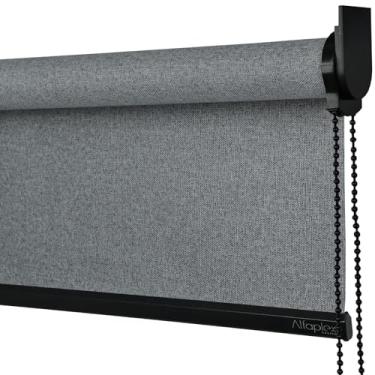 Imagem de Cortina Persiana Rolo Blackout SOB MEDIDA Para Quartos, Salas e Escritórios (SEM BANDÔ) (Linho Grafite - Acabamento Preto, 1,80 (lar) x 1,50 (alt))