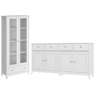 Imagem de Cristaleira 2 Portas Vidro E Balcao Buffet 4 Portas Branco Dtall - Mil