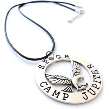 Imagem de PRINCESS CUTENESS STORE Colar com pingente de cordão preto Percy Jackson SPQR Eagle Camp Júpiter prateado, Zinco, Sem Pedra Preciosa