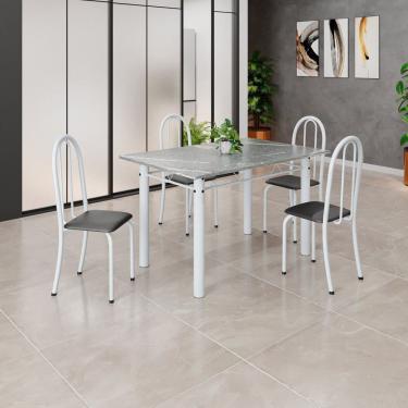 Imagem de Conjunto de Mesa Tubular 120x75cm Tampo em Granito Topázio com 4 Cadeiras Iris Preto / Branco