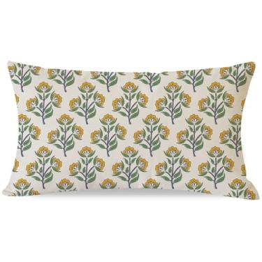 Imagem de PANDICORN Capa de almofada floral 30,5 x 50,8 cm, verde e amarela, vintage, boho, decoração de casa de campo, primavera, verão, decoração de almofada decorativa para decoração de casa, sala de estar,