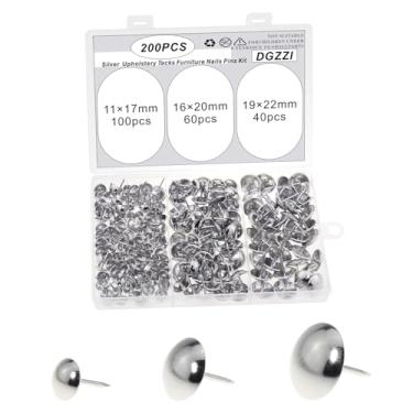 Imagem de DGZZI Conjunto de 200 peças de pregos de bolha de sofá prata 11 mm 16 mm 19 mm pregos decorativos de metal antigo pregos de móveis adequados para móveis estofados placa de cortiça ou projetos DIY
