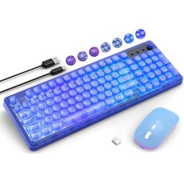 Imagem de Combo de teclado e mouse sem fio GLB, retroiluminação RGB, recarregável, modo de hibernação, transparente, leve, teclado ergonômico silencioso de 2,4 GHz para computador, laptop, PC, Mac Windows