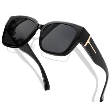 Imagem de KANASTAL Óculos de Sol Feminino Masculino Proteção UV 400 Polarizado Preto Black Sunglasses over Glasses -Preto