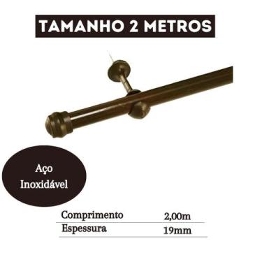 Imagem de Varão De Cortina 2 Metros 19mm Suporte Kit Completo Instalação - Casa 