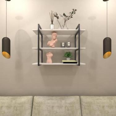 Imagem de Prateleira Industrial livros prateleira de ferro e madeira estante de 