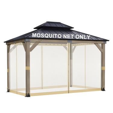 Imagem de BPS Tela de reposição universal para mosquiteiro de 3,5 m x 3,5 m, paredes de tela de 4 painéis com zíperes duplos para pátio ao ar livre, cáqui (somente rede mosquiteira)