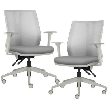 Imagem de Kit 2 Cadeiras De Escritório Giratória Diretor Flow F02 Base Cinza Sintético Cinza - Lyam Decor