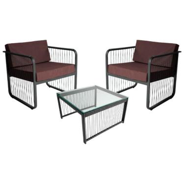 Imagem de Conjunto 2 Poltronas E Mesa Centro Fibra Sintética Santiago Preto-marrom