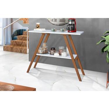 Imagem de Aparador Estilo com 2 Prateleiras, Mesa para Café, Pés em Madeira, Tampo Branco