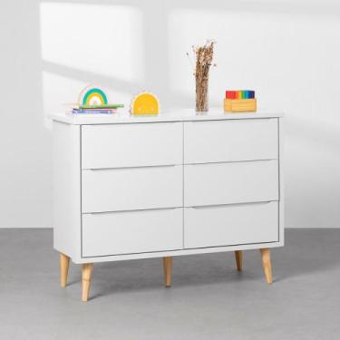 Imagem de Cômoda Theo 6 Gavetas com Pés Retrô Natural - Branco - Abra Casa
