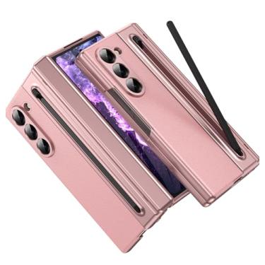 Imagem de Capa para Samsung Galaxy Z Fold 5 com [S Pen] [com protetor de tela e proteção de dobradiça] Capa traseira de couro, capa protetora para celular Samsung Galaxy Z Fold 5 5G com S Pen rosa