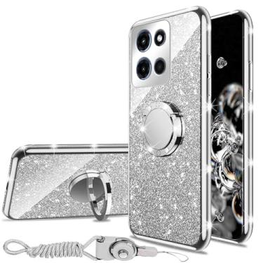 Imagem de Capa para celular Motorola Moto G Stylus 5G 2025 (6,7 polegadas) com cordão de suporte de anel meninas mulheres homens bonito glitter macio TPU capa de proteção à prova de choque - prata