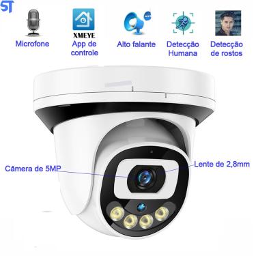 Imagem de Câmera ip Dome 5MP 2K Full-HD-Detecção De Movimento-Dual Array Leds ir / Visão Noturna-Onvif nvr Áudio de duas vias