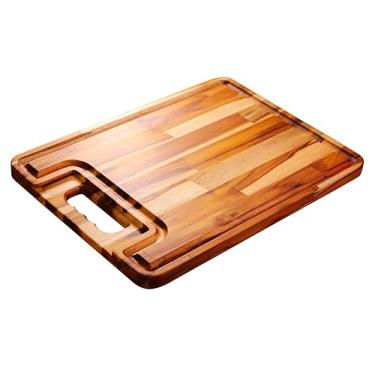 Imagem de Tábua de Corte para Carne, Churrasco e Legumes em Madeira Teca Moderna – 40x30cm, Ideal para Preparar, Cortar e Servir, Superficie Antibacteriana, Durável e Elegante