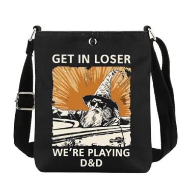 Imagem de DND Gift Get In Loser We're Playing D&D Bolsa tiracolo minimalista DND Bolsa de presente de grupo Dungeon Master Handle Bag, CB, Get In Loser CB