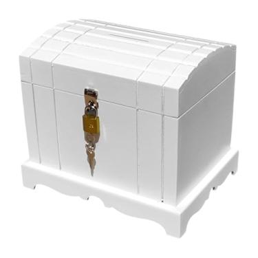 Imagem de Caixa Bau De Cofre Urna Mdf Branco Com Fecho + Cadeado