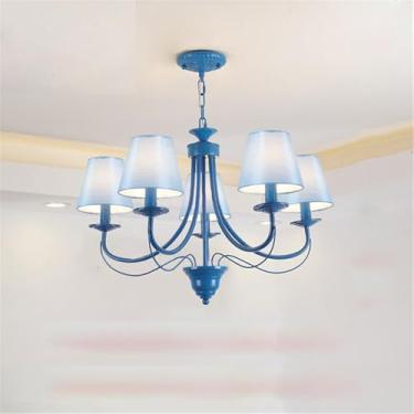 Imagem de Candelabro Simples Americano LED Personalidade Criatividade Sala de Estar Restaurante Quarto Estudo Villa Hotel Café Bar Clothing Store Lâmpada Pendente (B Azul B 5 luzes)