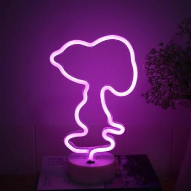 Imagem de Sinal de luz neon de cacto verde, letreiro neon de LED com suporte para luminárias de mesa, bateria/luzes neon USB para quarto, festa, mesa, arte, dormitório, placas decorativas (cachorrinho de