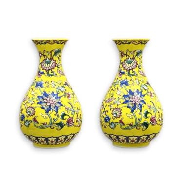 Imagem de GDSZJLJ Conjunto de dois vasos de parede de porcelana chinesa azul e branca feitos à mão, vasos de parede de cerâmica chinoiserie para flores, vaso montado para decoração de casa, sala de estar e