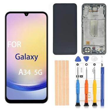 Imagem de Pishzeo Digitalizador LCD Amoled original de 6,6 polegadas para Samsung Galaxy A34 5G SM-A346U1, A346E, A346B/DS Touch Display, conjunto de digitalizador Full HD (com moldura preta)