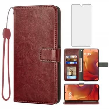 Imagem de Asuwish Compatível com Motorola Moto G15 capa carteira protetora de tela de vidro temperado e capa flip de couro suporte suporte acessórios celulares capas de telefone para MotoG15 G 15 mulheres