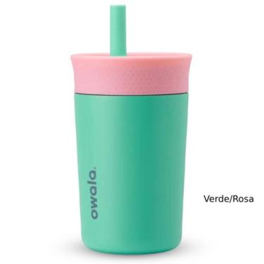 Imagem de Copo Owala Tumbler Infantil Stainless Steel Térmica 355 ML, Verde/Rosa