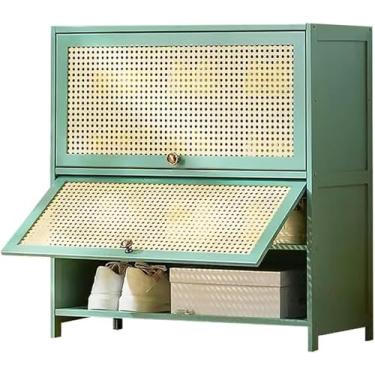 Imagem de LGEOELIAS Armário de sapatos de bambu com abas e prateleiras para área de entrada, corredor, design estreito de sala de estar, disponível em comprimentos de 60/70/80 cm